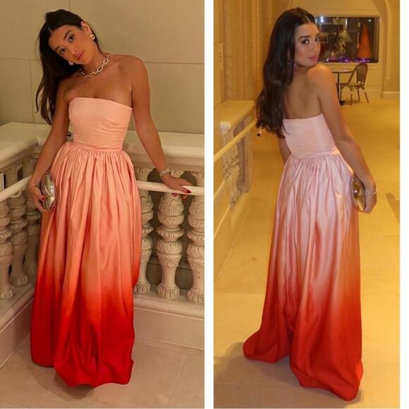 Sau Lee Teigen Blush Red Ombre Strapless Maxi Gown Size 6 - Picture 11 of 12